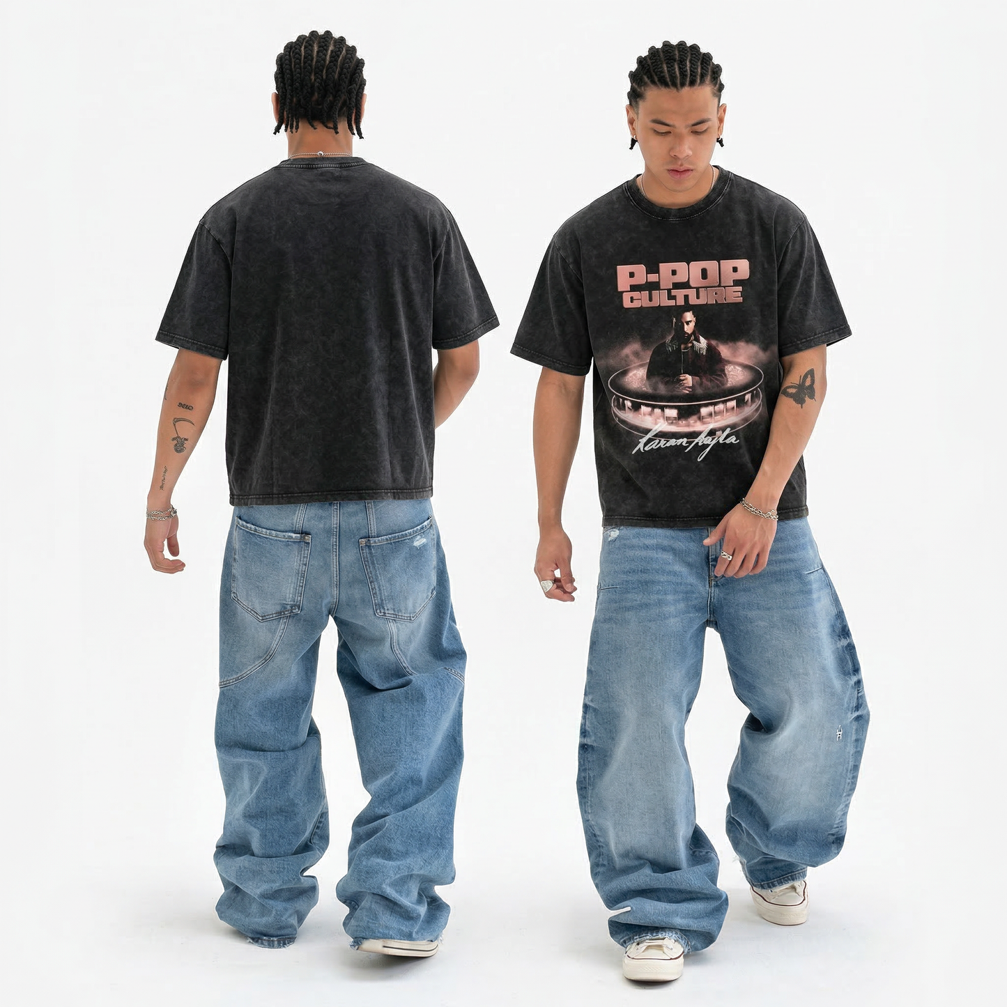 P- POP Culture Oversized Washed T-Shirt