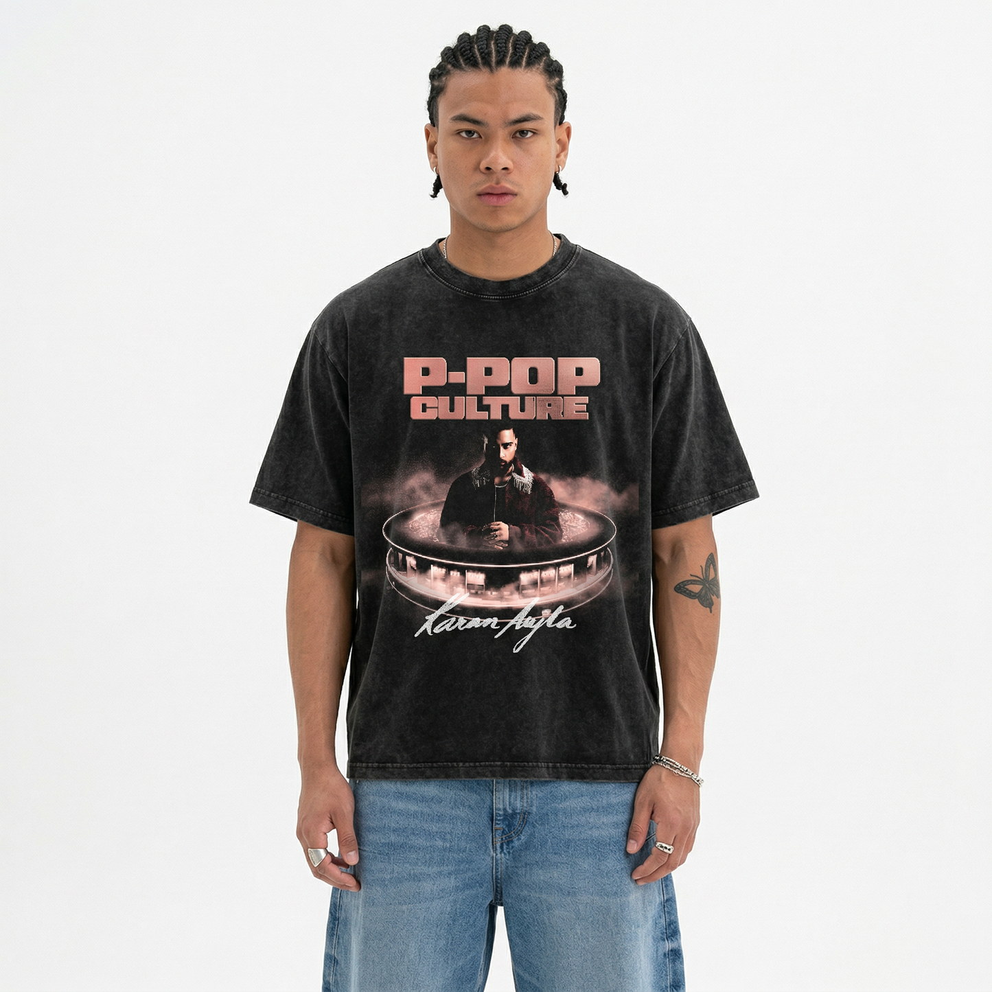P- POP Culture Oversized Washed T-Shirt