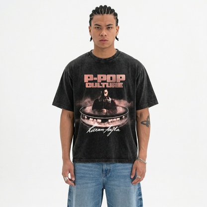 P- POP Culture Oversized Washed T-Shirt